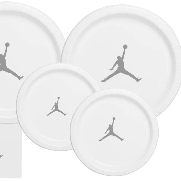 White & Grey | Jumpman Basketball Plates | Birthday Party Disposable | 60 Pack - Picture 4 of 5
